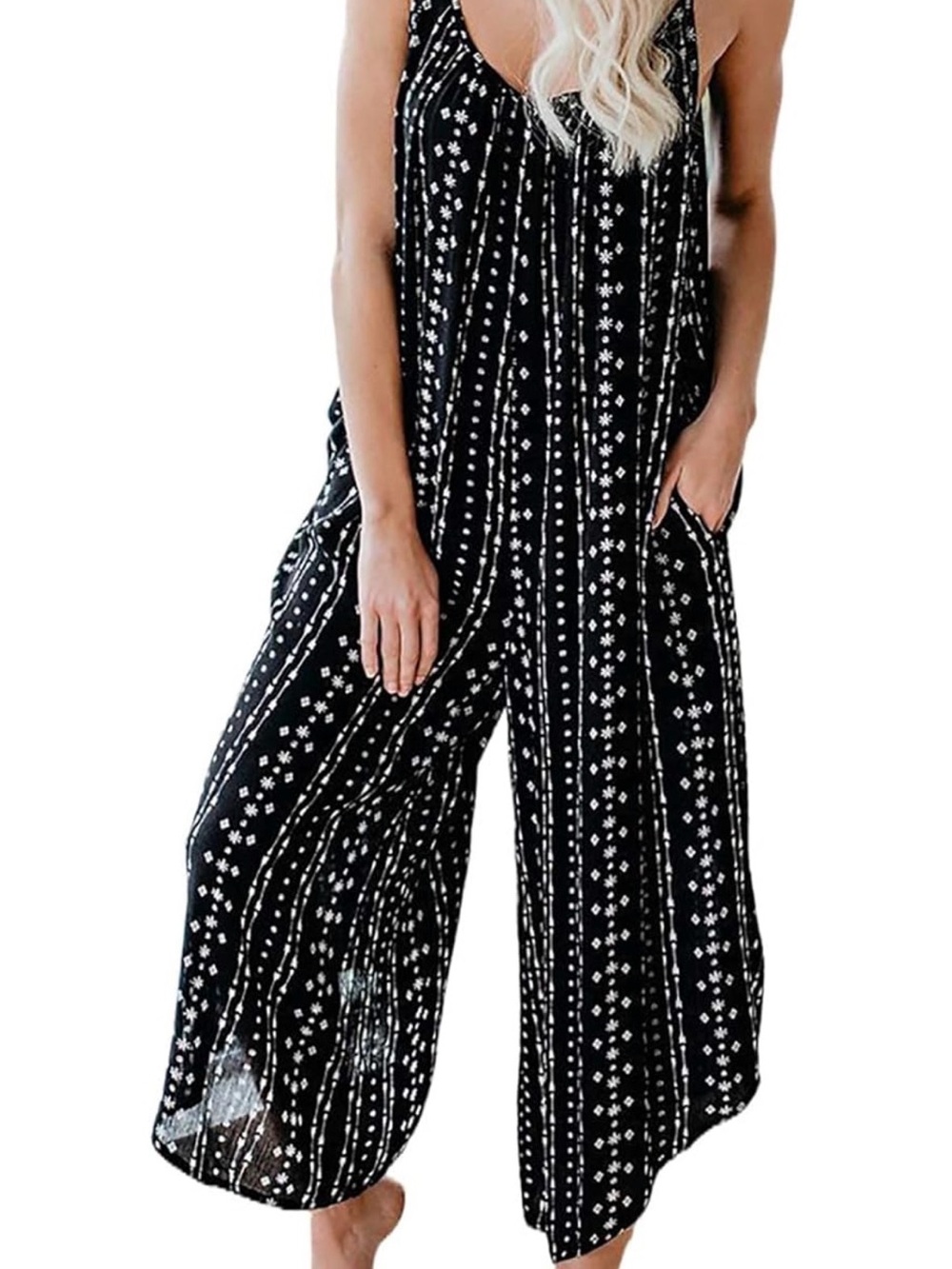 Black Floral Stripe Wide-Leg Jumpsuit